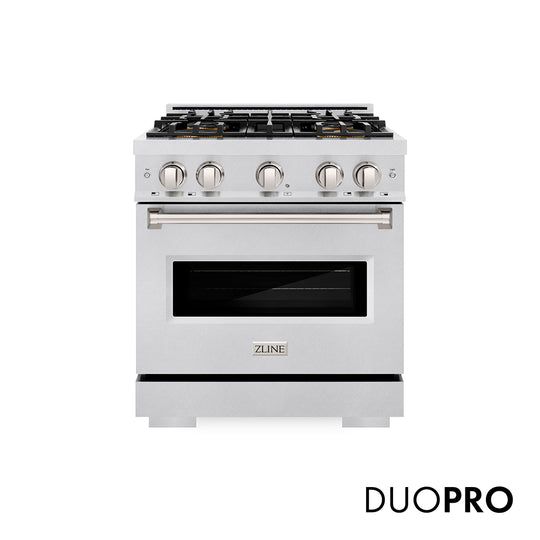 ZLINE 30 in. 4.2 cu. ft. Classic Dual Fuel Range with 4 Burner DuoPro™ Cooktop and Electric Convection Oven in Satin Stainless Steel (PCDRS-30)