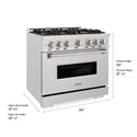 ZLINE 36 in. 5.2 cu. ft. Classic Dual Fuel Range with 6 Burner DuoPro™ Cooktop and Electric Convection Oven in Satin Stainless Steel (PCDRS-36)