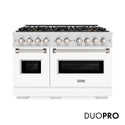 ZLINE 48 in. 6.7 cu. ft. Classic Dual Fuel Range with 8 Burner DuoPro™ Cooktop and Dual Ovens in Satin Stainless Steel with White Matte Doors (PCDRS-WM-48)