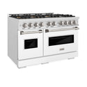 ZLINE 48 in. 6.7 cu. ft. Classic Dual Fuel Range with 8 Burner DuoPro™ Cooktop and Dual Ovens in Satin Stainless Steel with White Matte Doors (PCDRS-WM-48)