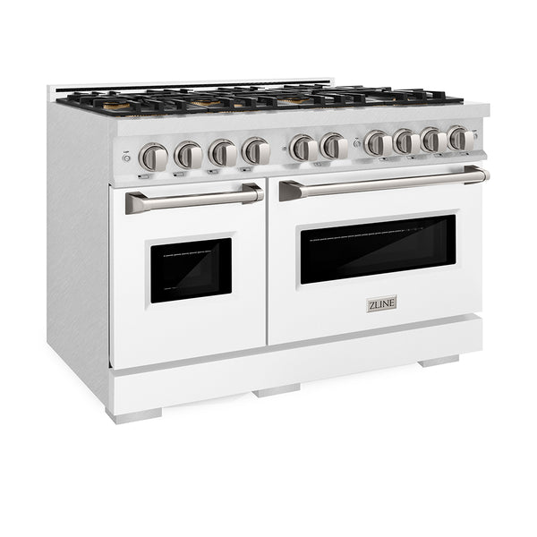 ZLINE 48 in. 6.7 cu. ft. Classic Dual Fuel Range with 8 Burner DuoPro™ Cooktop and Dual Ovens in Satin Stainless Steel with White Matte Doors (PCDRS-WM-48)