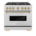 ZLINE Autograph Edition 36 in. 5.2 cu. ft. Classic Dual Fuel Range with 6 Burner DuoPro™ Cooktop and Electric Convection Oven in Satin Stainless Steel and Champagne Bronze Accents (PCDRSZ-36-CB)