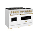ZLINE Autograph Edition 48 in. 6.7 cu. ft. Classic Dual Fuel Range with 8 Burner DuoPro™ Cooktop and Dual Ovens in Satin Stainless Steel with White Matte Doors and Champagne Bronze Accents (PCDRSZ-WM-48-CB)