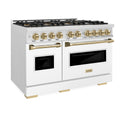 ZLINE Autograph Edition 48 in. 6.7 cu. ft. Classic Dual Fuel Range with 8 Burner DuoPro™ Cooktop and Dual Ovens in Satin Stainless Steel with White Matte Doors and Champagne Bronze Accents (PCDRSZ-WM-48-CB)