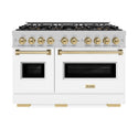 ZLINE Autograph Edition 48 in. 6.7 cu. ft. Classic Dual Fuel Range with 8 Burner DuoPro™ Cooktop and Dual Ovens in Satin Stainless Steel with White Matte Doors and Champagne Bronze Accents (PCDRSZ-WM-48-CB)