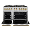 ZLINE Autograph Edition 48 in. 6.7 cu. ft. Classic Dual Fuel Range with 8 Burner DuoPro™ Cooktop and Dual Ovens in Satin Stainless Steel with White Matte Doors and Champagne Bronze Accents (PCDRSZ-WM-48-CB)