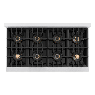 ZLINE Autograph Edition 48 in. 6.7 cu. ft. Classic Dual Fuel Range with 8 Burner DuoPro™ Cooktop and Dual Ovens in Satin Stainless Steel with White Matte Doors and Champagne Bronze Accents (PCDRSZ-WM-48-CB)