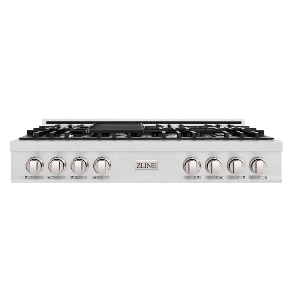ZLINE 48 in. Classic Gas Rangetop with 8 Burners and Porcelain Cooktop in Satin Stainless Steel with Griddle (RTS-GR-48)