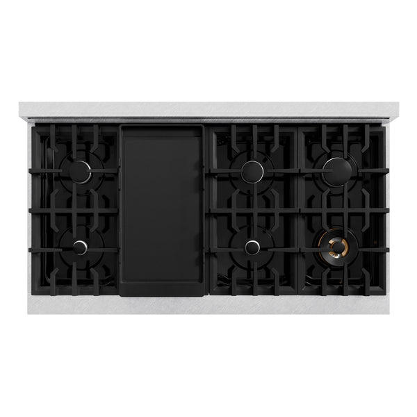 ZLINE 48 in. Classic Gas Rangetop with 8 Brass Burners and Porcelain Cooktop in Satin Stainless Steel with Griddle (RTS-BR-GR-48)