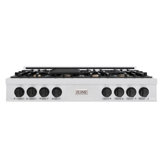 ZLINE Autograph Edition 48 in. Classic Gas Rangetop with 8 Burners and Porcelain Cooktop in Satin Stainless Steel with Matte Black Accents (RTSZ-48-MB)