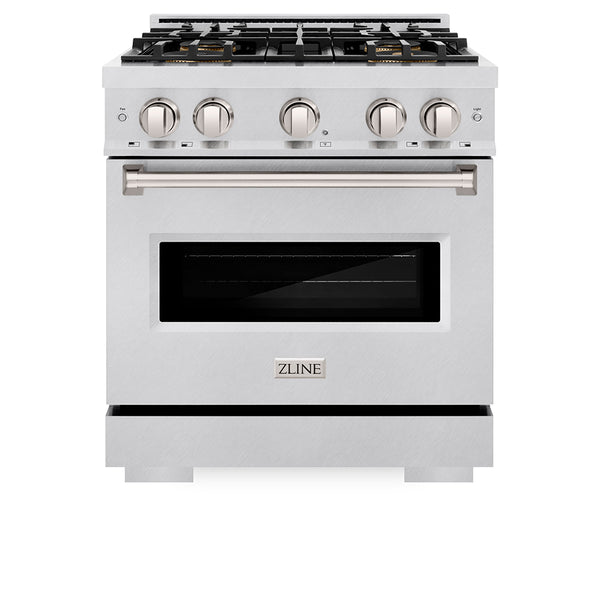 ZLINE 30 in. 4.2 cu. ft. Classic Gas Range with 4 Burner DuoPro™ Cooktop and Convection Gas Oven in Satin Stainless Steel (PCGRS-30)