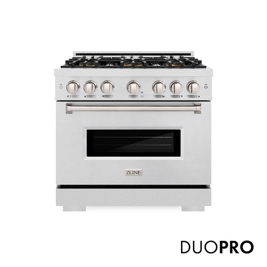 ZLINE 36 in. 5.2 cu. ft. Classic Gas Range with 6 Burner DuoPro™ Cooktop and Convection Gas Oven in Satin Stainless Steel (PCGRS-36)