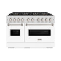 ZLINE 48 in. 6.7 cu. ft. Classic Gas Range with 8 Burner DuoPro™ Cooktop and Dual Ovens in Satin Stainless Steel with White Matte Doors (PCGRS-WM-48)