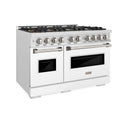 ZLINE 48 in. 6.7 cu. ft. Classic Gas Range with 8 Burner DuoPro™ Cooktop and Dual Ovens in Satin Stainless Steel with White Matte Doors (PCGRS-WM-48)