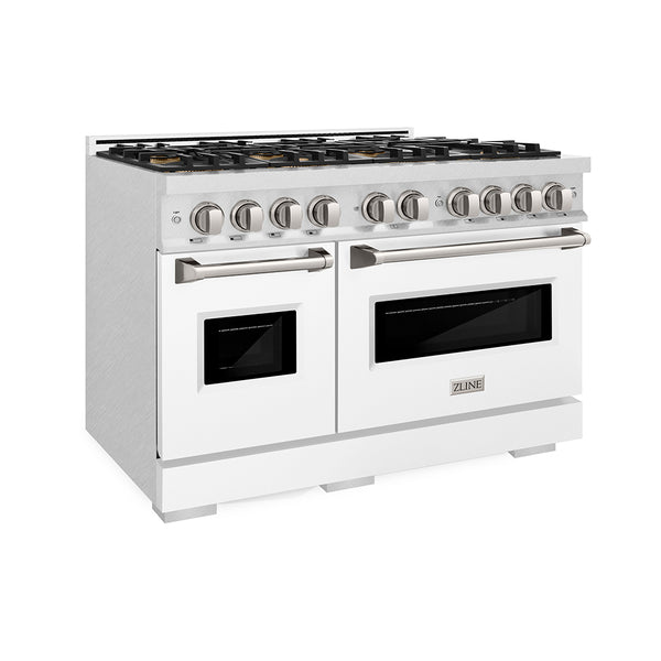 ZLINE 48 in. 6.7 cu. ft. Classic Gas Range with 8 Burner DuoPro™ Cooktop and Dual Ovens in Satin Stainless Steel with White Matte Doors (PCGRS-WM-48)