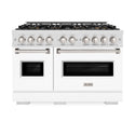 ZLINE 48 in. 6.7 cu. ft. Classic Gas Range with 8 Burner DuoPro™ Cooktop and Dual Ovens in Satin Stainless Steel with White Matte Doors (PCGRS-WM-48)