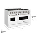 ZLINE 48 in. 6.7 cu. ft. Classic Gas Range with 8 Burner DuoPro™ Cooktop and Dual Ovens in Satin Stainless Steel with White Matte Doors (PCGRS-WM-48)