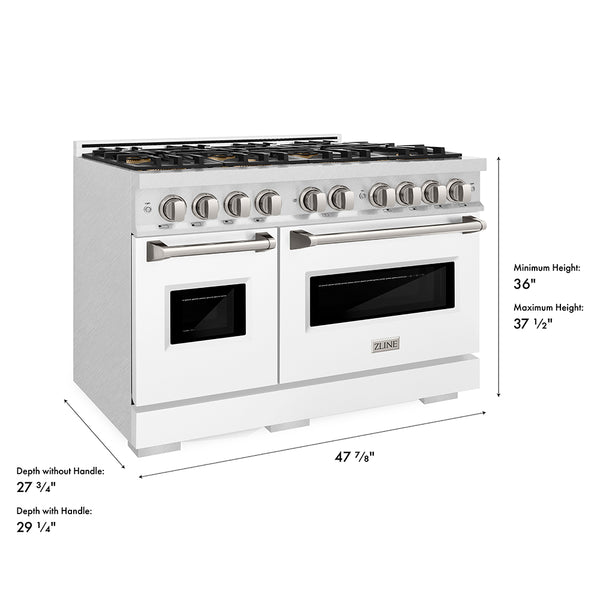ZLINE 48 in. 6.7 cu. ft. Classic Gas Range with 8 Burner DuoPro™ Cooktop and Dual Ovens in Satin Stainless Steel with White Matte Doors (PCGRS-WM-48)