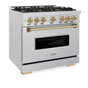 ZLINE Autograph Edition 36 in. 5.2 cu. ft. Classic Gas Range with 6 Burner DuoPro™ Cooktop and Convection Gas Oven in Satin Stainless Steel and Champagne Bronze Accents (PCGRSZ-36-CB)