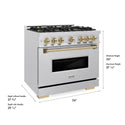 ZLINE Autograph Edition 36 in. 5.2 cu. ft. Classic Gas Range with 6 Burner DuoPro™ Cooktop and Convection Gas Oven in Satin Stainless Steel and Champagne Bronze Accents (PCGRSZ-36-CB)