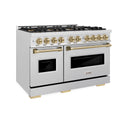 ZLINE Autograph Edition 48 in. 6.7 cu. ft. Classic Gas Range with 8 Burner DuoPro™ Cooktop and Dual Ovens in Satin Stainless Steel and Champagne Bronze Accents (PCGRSZ-48-CB)