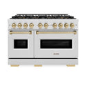 ZLINE Autograph Edition 48 in. 6.7 cu. ft. Classic Gas Range with 8 Burner DuoPro™ Cooktop and Dual Ovens in Satin Stainless Steel and Champagne Bronze Accents (PCGRSZ-48-CB)
