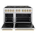 ZLINE Autograph Edition 48 in. 6.7 cu. ft. Classic Gas Range with 8 Burner DuoPro™ Cooktop and Dual Ovens in Satin Stainless Steel and Champagne Bronze Accents (PCGRSZ-48-CB)