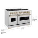 ZLINE Autograph Edition 48 in. 6.7 cu. ft. Classic Gas Range with 8 Burner DuoPro™ Cooktop and Dual Ovens in Satin Stainless Steel and Champagne Bronze Accents (PCGRSZ-48-CB)