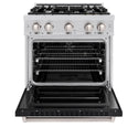 ZLINE 30 in. 4.2 cu. ft. Classic Dual Fuel Range with 4 Burner Gas Cooktop and Electric Convection Oven in Stainless Steel with Black Matte Door (CDR-BLM-30)