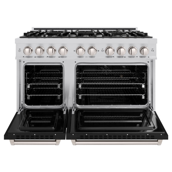 ZLINE 48 in. 6.7 cu. ft. Classic Double Oven Gas Range with 8 Burner Cooktop in Stainless Steel with Black Matte Doors (CGR-BLM-48)
