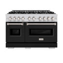 ZLINE 48 in. 6.7 cu. ft. Classic Double Oven Gas Range with 8 Burner Cooktop in Stainless Steel with Black Matte Doors (CGR-BLM-48)