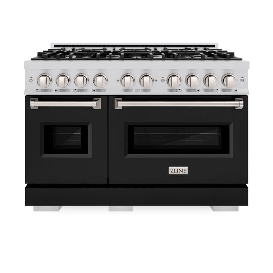 ZLINE 48 in. 6.7 cu. ft. Classic Double Oven Gas Range with 8 Burner Cooktop in Stainless Steel with Black Matte Doors (CGR-BLM-48)