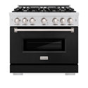 ZLINE 36 in. 5.2 cu. ft. Classic Dual Fuel Range with 6 Burner Gas Cooktop and Electric Convection Oven in Stainless Steel with Black Matte Door (CDR-BLM-36)