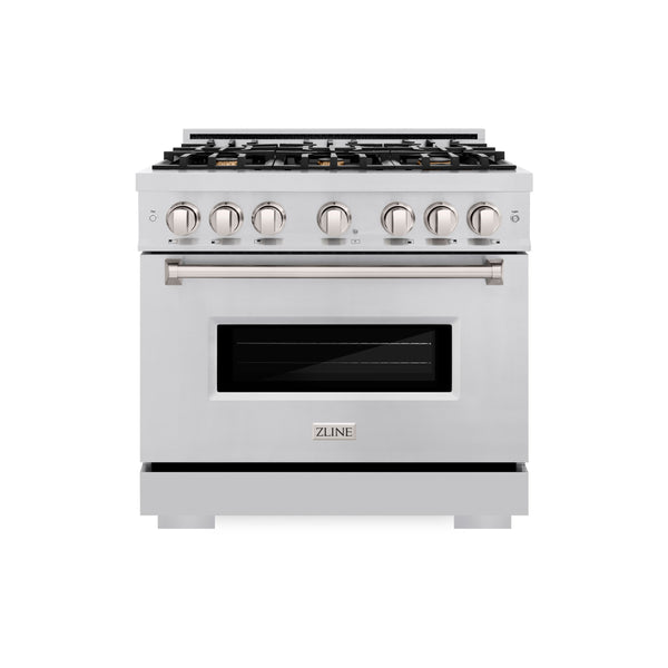 ZLINE 36 in. 5.2 cu. ft. Classic Dual Fuel Range with Gas Cooktop and Electric Convection Oven in Stainless Steel with 6 Brass Burners (CDR-BR-36)
