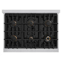 ZLINE Autograph Edition 36 in. 5.2 cu. ft. Classic Dual Fuel Range with 6 Burner Gas Cooktop and Electric Convection Oven in Stainless Steel with Black Matte Door and Champagne Bronze Accents (CDRZ-BLM-36-CB)