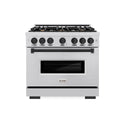 ZLINE Autograph Edition 36 in. 5.2 cu. ft. Classic Dual Fuel Range with 6 Burner Gas Cooktop and Electric Convection Oven in Stainless Steel with Matte Black Accents (CDRZ-36-MB)