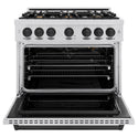 ZLINE Autograph Edition 36 in. 5.2 cu. ft. Classic Gas Range with 6 Burner Cooktop and Convection Gas Oven in Stainless Steel and Matte Black Accents (CGRZ-36-MB)