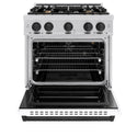 ZLINE Autograph Edition 30 in. 4.2 cu. ft. Classic Gas Range with 4 Burner Cooktop and Convection Gas Oven in Stainless Steel with White Matte Door and Matte Black Accents (CGRZ-WM-30-MB)
