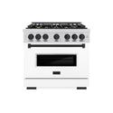 ZLINE Autograph Edition 36 in. 5.2 cu. ft. Classic Gas Range with 6 Burner Cooktop and Convection Gas Oven in Stainless Steel with White Matte Door and Matte Black Accents (CGRZ-WM-36-MB)