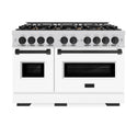 ZLINE Autograph Edition 48 in. 6.7 cu. ft. Classic Double Oven Gas Range with 8 Burner Cooktop in Stainless Steel with White Matte Doors and Matte Black Accents (CGRZ-WM-48-MB)