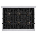 ZLINE Autograph Edition 36 in. Classic Gas Rangetop with 6 Burners and Porcelain Cooktop in Stainless Steel with Polished Gold Accents (RTZ-36-G)