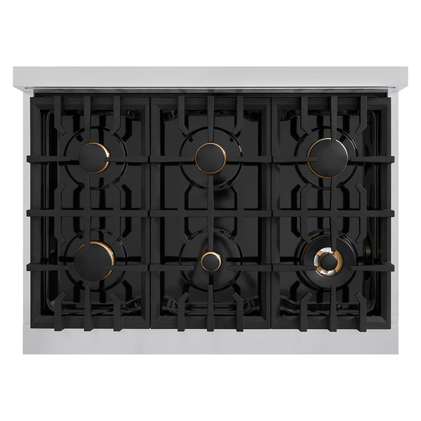 ZLINE Autograph Edition 36 in. Classic Gas Rangetop with 6 Burners and Porcelain Cooktop in Stainless Steel with Matte Black Accents (RTZ-36-MB)