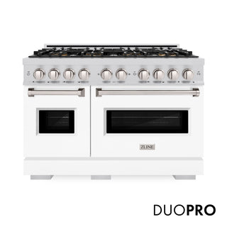 ZLINE 48 in. 6.7 cu. ft. Classic Dual Fuel Range with 8 Burner DuoPro™ Cooktop and Dual Ovens with White Matte Doors (PCDR-WM-48)