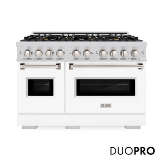 ZLINE 48 in. 6.7 cu. ft. Classic Dual Fuel Range with 8 Burner DuoPro™ Cooktop and Dual Ovens with White Matte Doors (PCDR-WM-48)
