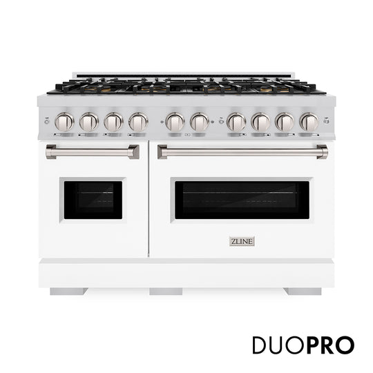 ZLINE 48 in. 6.7 cu. ft. Classic Dual Fuel Range with 8 Burner DuoPro™ Cooktop and Dual Ovens with White Matte Doors (PCDR-WM-48)