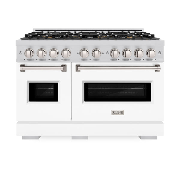 ZLINE 48 in. 6.7 cu. ft. Classic Dual Fuel Range with 8 Burner DuoPro™ Cooktop and Dual Ovens with White Matte Doors (PCDR-WM-48)