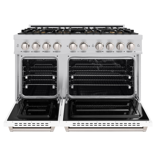 ZLINE 48 in. 6.7 cu. ft. Classic Dual Fuel Range with 8 Burner DuoPro™ Cooktop and Dual Ovens with White Matte Doors (PCDR-WM-48)