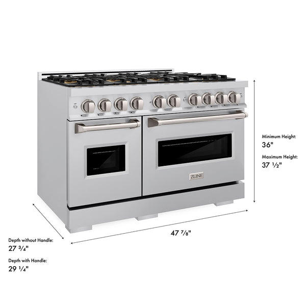 ZLINE 48 in. 6.7 cu. ft. Classic Dual Fuel Range with 8 Burner DuoPro™ Cooktop and Dual Ovens in Stainless Steel (PCDR48)