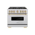 ZLINE Autograph Edition 36 in. 5.2 cu. ft. Classic Dual Fuel Range with 6 Burner DuoPro™ Cooktop and Electric Convection Oven in Stainless Steel and Champagne Bronze Accents (PCDRZ-36-CB)