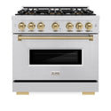 ZLINE Autograph Edition 36 in. 5.2 cu. ft. Classic Dual Fuel Range with 6 Burner DuoPro™ Cooktop and Electric Convection Oven in Stainless Steel and Champagne Bronze Accents (PCDRZ-36-CB)